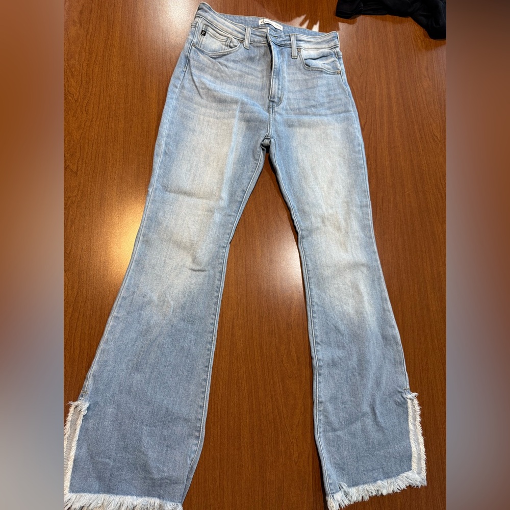 KanCan Blue Flare Wide Leg Jeans with Distressed Details